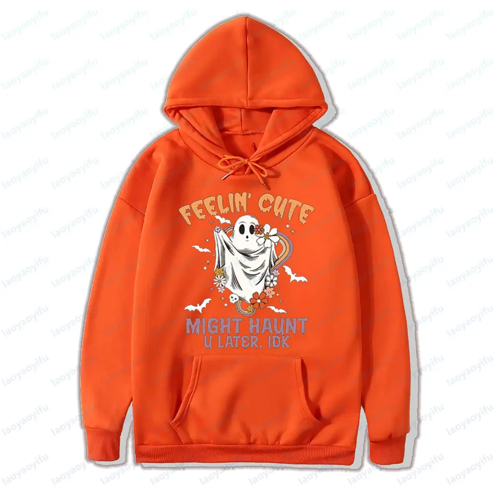 Feelin Leuke Halloween Ghost Hoodies Retro Bloemen Halloween Tops Dames Unisex Herfst Sweatshirts Grafisch Gedrukt Trendy Streetwear