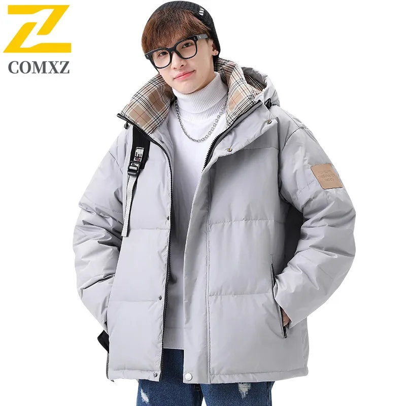 COMXZ Unisex Casual Down Jacket New Classic Hooded Outdoor Travel Windproof Parka Streetwear Cold Resistant Autumn Winter Coat