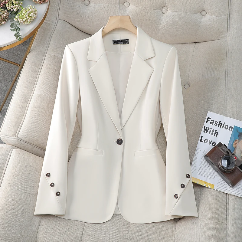 Spring And Autumn Simple Black White Professional Office Lady Jacket Tops Women Brown Single Button Elegant Festival Blazer Coat