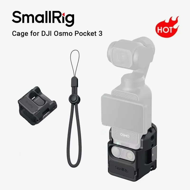 smallrig-dji-osmo-pocket-3用ケージ、リストストラップ付き、わずか52g、折りたたみ式goproマウントインターフェース（オリジナルgoproベース用）-5072