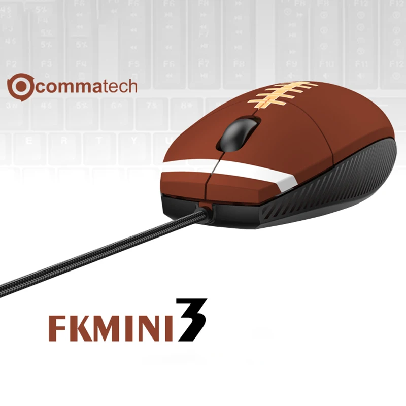 FKMINI3 Gaming Mouse Brown Baseball Shape Wired Mouse Left and Right Hand Universal 3360RTS E-Sports Backlight Idp Adjustable