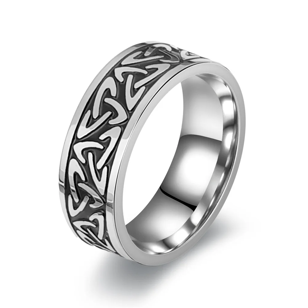 Vintage Irish Celtic Knot Stainless Steel Ring Odin Rune Ring Men's Lucky Amulet Jewelry