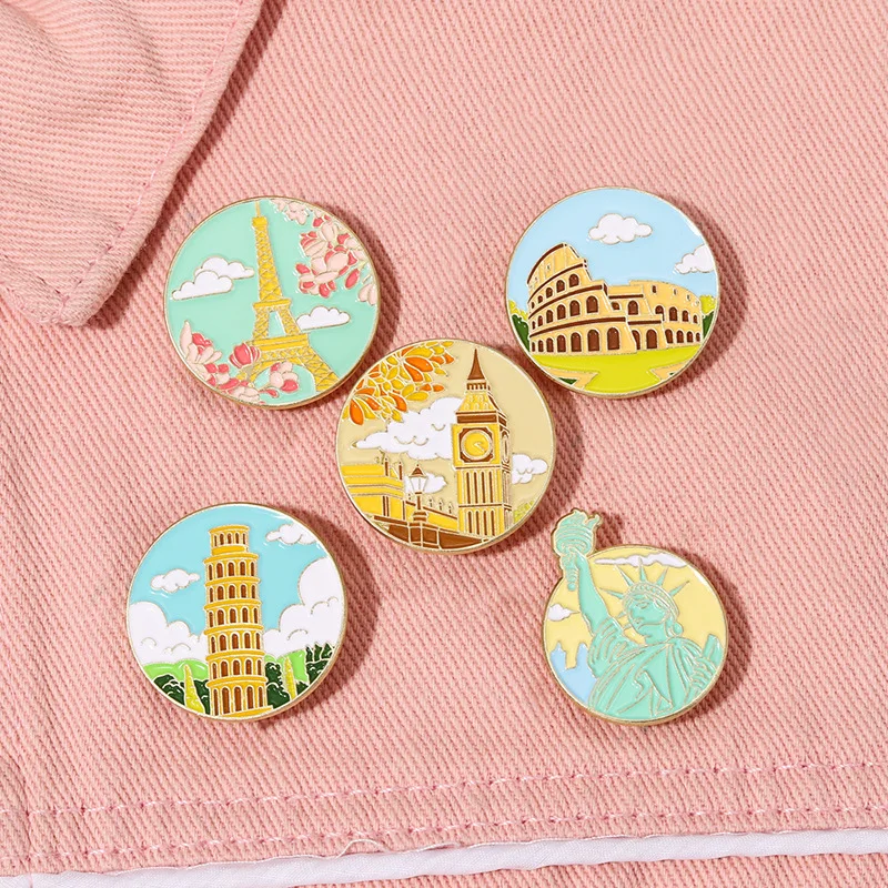 Landmark Enamel Pins Custom Big Ben London Eiffel Tower Paris Brooches Lapel Badges Buildings Jewelry Gift for Kids Friends