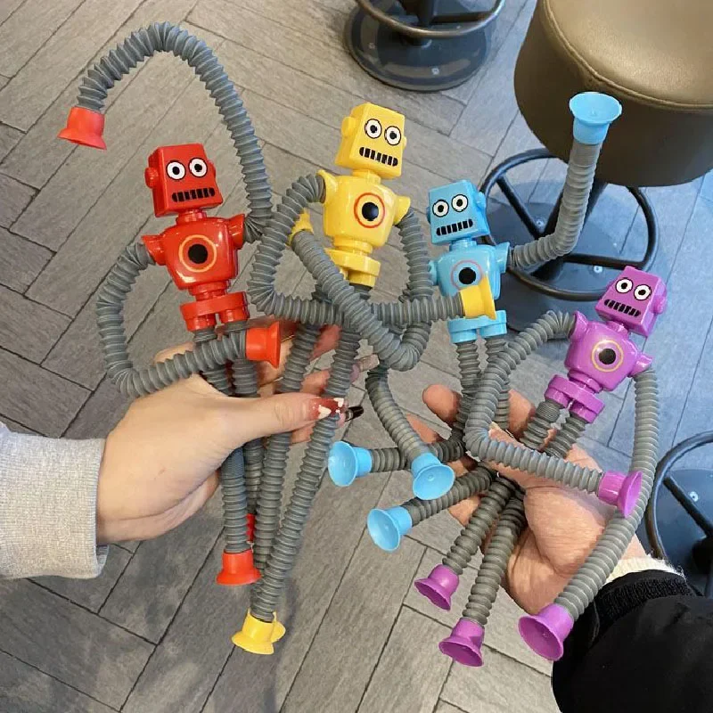 Variable Fun Cartoon Robot Telescopic Tube Toys Kids Puzzle Stretch Suction Cup Robot Toy DIY Telescopic Stress Relief Toys