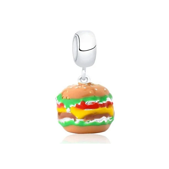 925Sterling Silver Food Charms, Hamburger Fries Popcorn Fruit Drink Bead, Fit European Bracelet DIY Jewelry Gift for Women Girls view 4