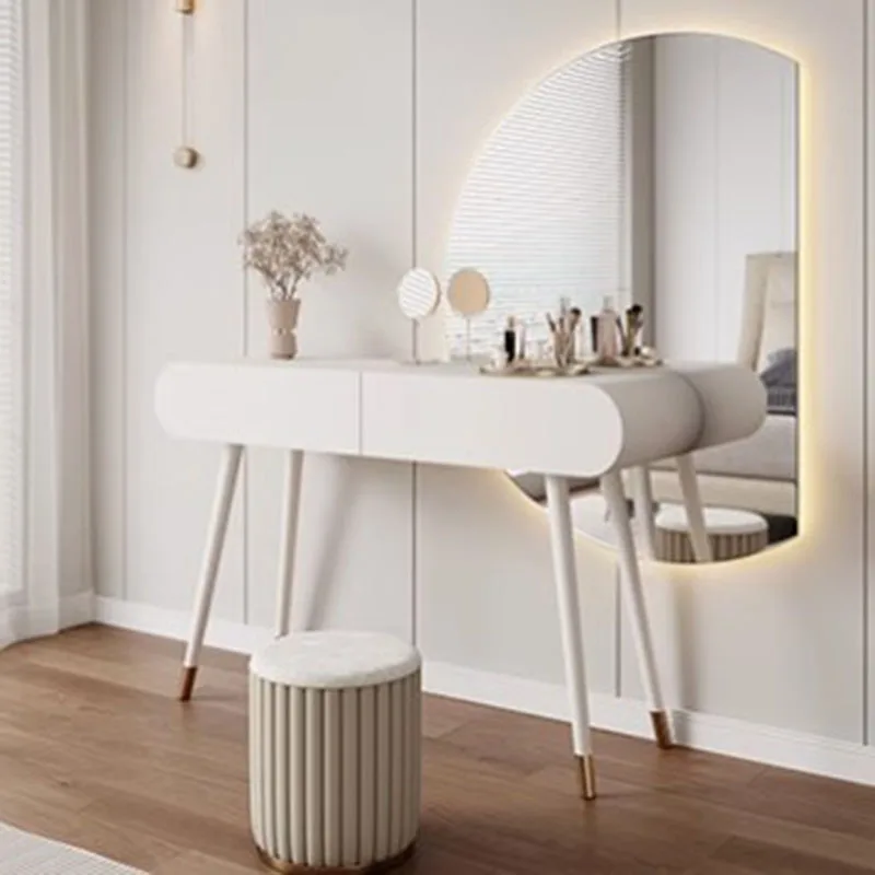 

Aesthetic White Dresser Drawers Modern Minimal Hotel Mirror Bedroom Makeup Table Storage Women Schminktisch Bedroom Furniture