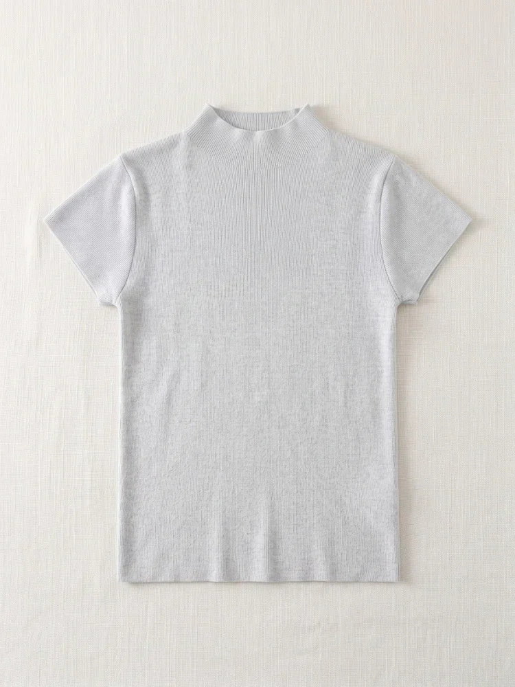 2026 Herbst Neu Slim Fit Einfarbig Vielseitige Oberteile Damen Kurzarm T-Shirt Weibliches O-Neck Strick-Shirt Streetwear – Detail 11