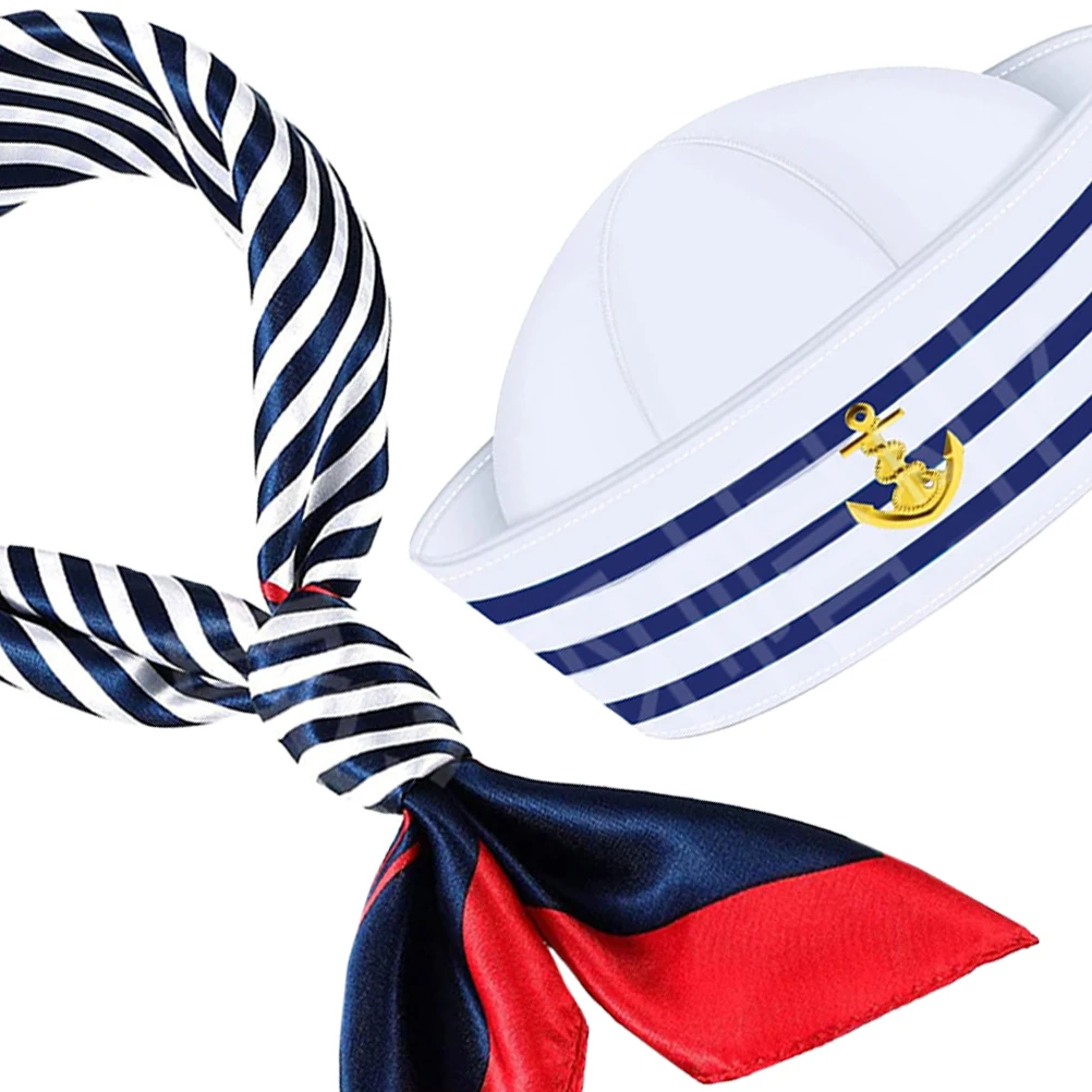 Zestaw: szal marynarski i czapka, strój w stylu żeglarskim, akcesorium do cosplayu, na Halloween, Boże Narodzenie, kostium marynarski.
