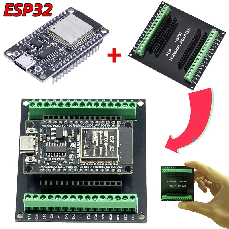 

Плата разработки ESP32 CH340C WiFi + Bluetooth Двухъядерный процессор со сверхнизким энергопотреблением ESP32-DevKitC-32 ESP-WROOM-32 Плата расширения 32U 30-контактный