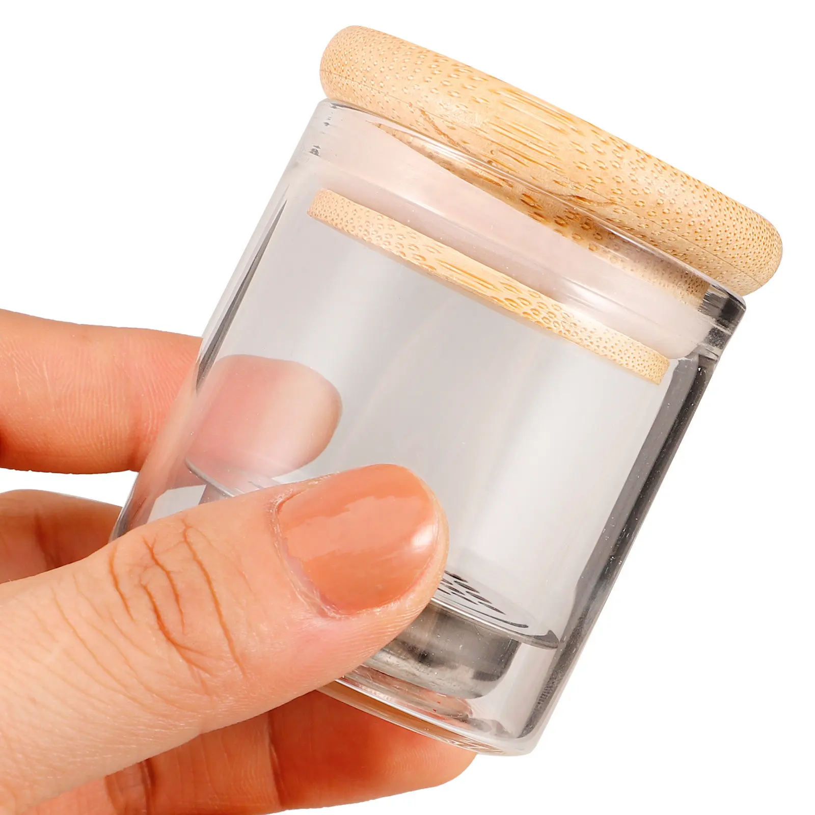 

Tall Glass Brush Holder for Nail Art Supplies Artists Calligraphers Large Capacity Wash Cup Wood Base Sparkling Glitter Decor