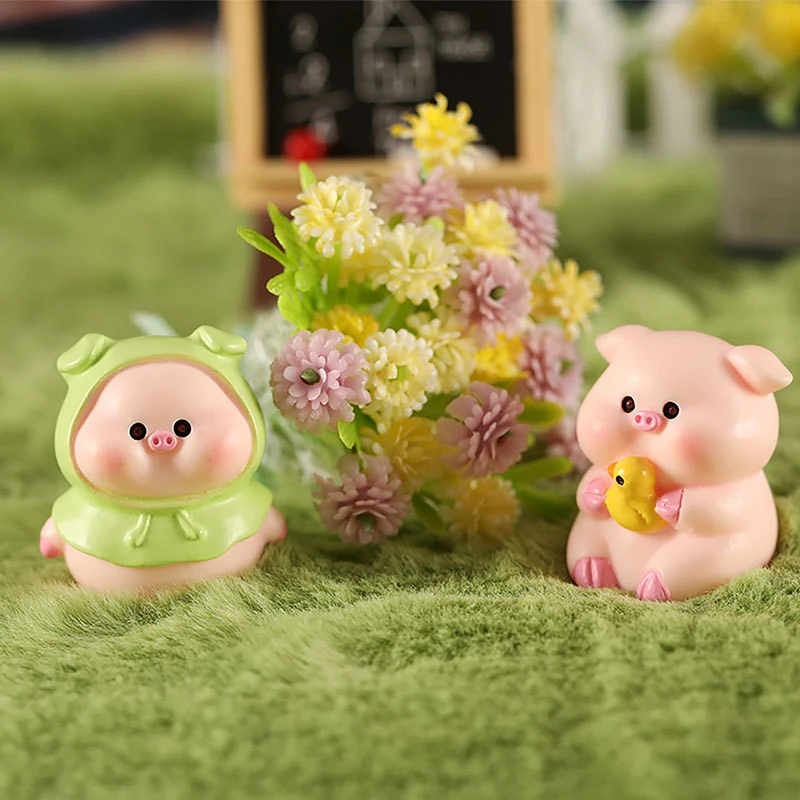 

1Pc Diy Resin Cute Cartoon Pink Pig Figurine Miniaturas Ornament Resin Piggy Statue Collection Toy Fairy Garden Mini Miniatures