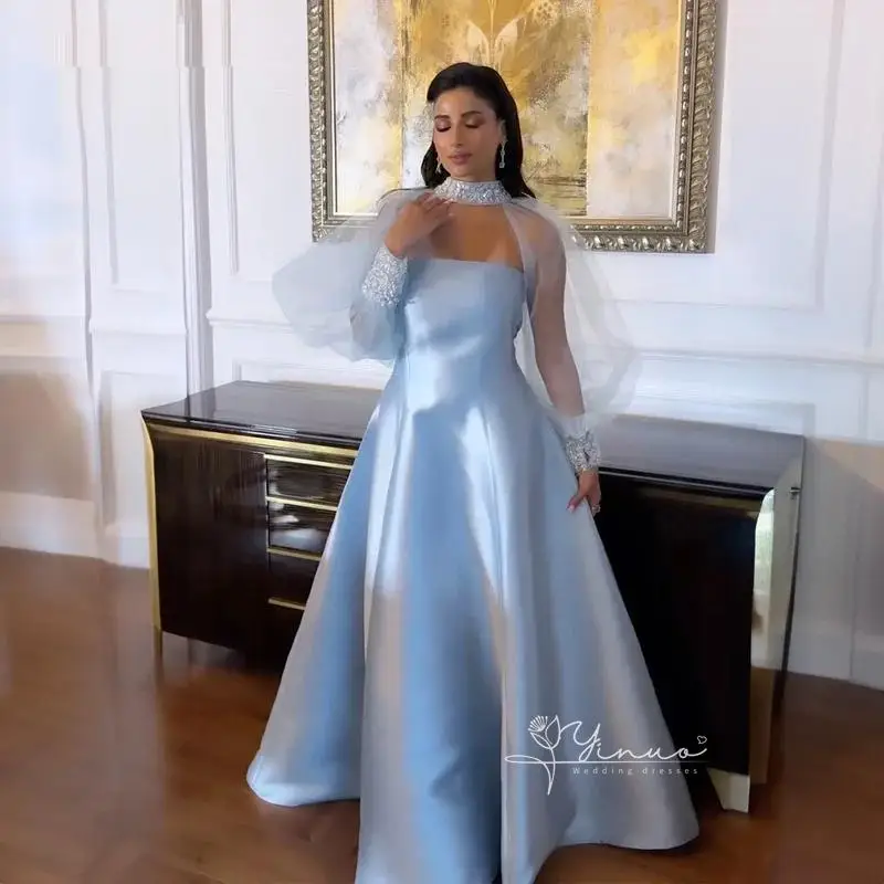 

customized Evening Gown A Line Women's Party Prom Gowns Sparkling Rhinestone Long Sleeve Formal Occasion Dresses 2025