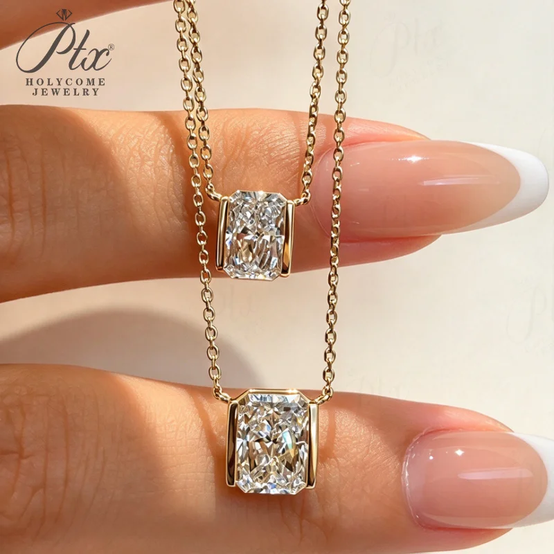 1-2ct Laborgezüchteter Diamant-Anhänger Halskette DEF VS Solitär Radiant-Schliff 10K 14K Gold Klassische Halskette für Damen Schmuck Charms – Detail 6