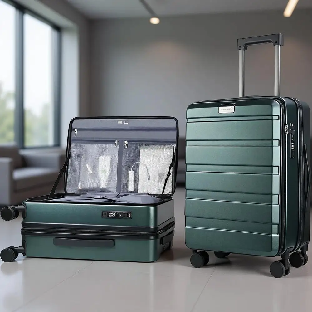 

Расширяемый жесткий чемодан-спиннер с верхним открытием и USB-портом, 20 дюймов, зеленый