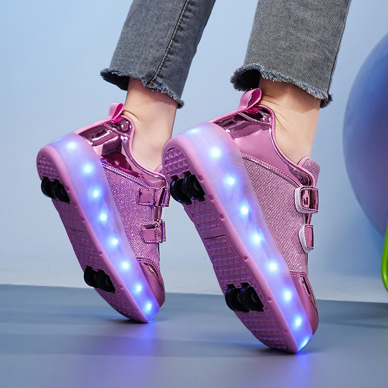 Roller Skate Shoes Kids Fashion Casual Sport Sneaker Boy Girl 4 Wheels Gift Toy Footwear Children Outdoor Light Up Boots