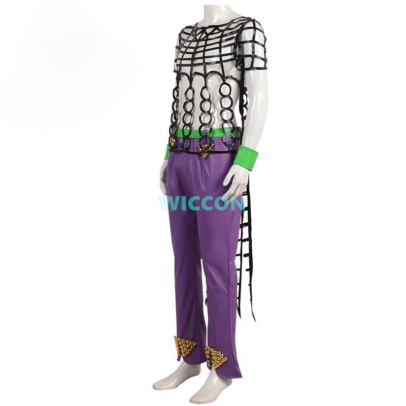 Diavolo Cosplay Costume Anime Jo Adult Men Black Chain Top Purple Pants Outfit Wig Halloween Carnival Suit view 3