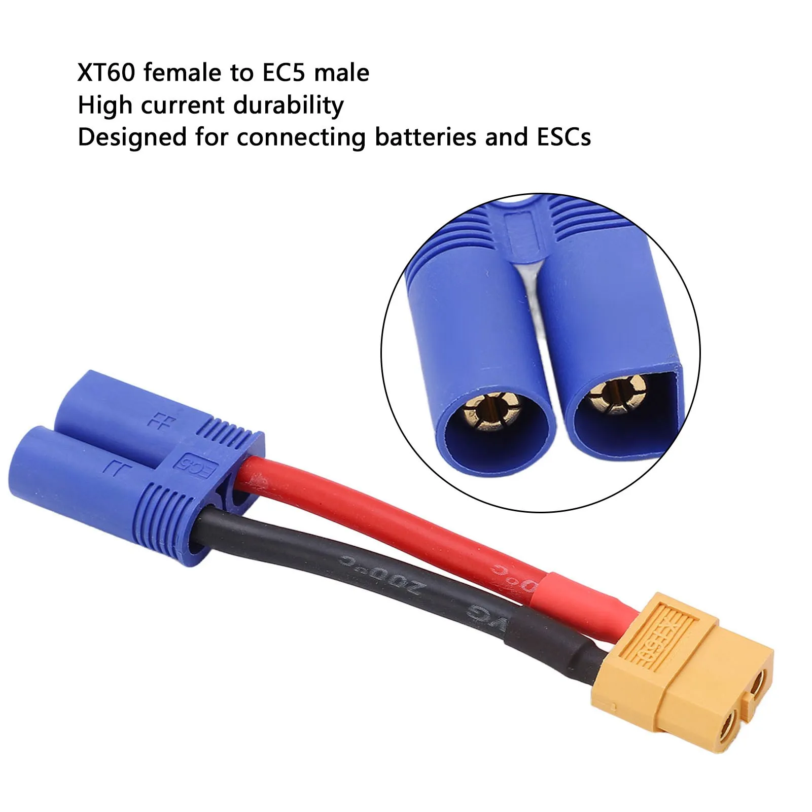 XT60 Remote Connector, Flexible Silicone Cable XT60 Female to EC5 Male Connection Cable, KST-067 12 AWG, Length 95mm