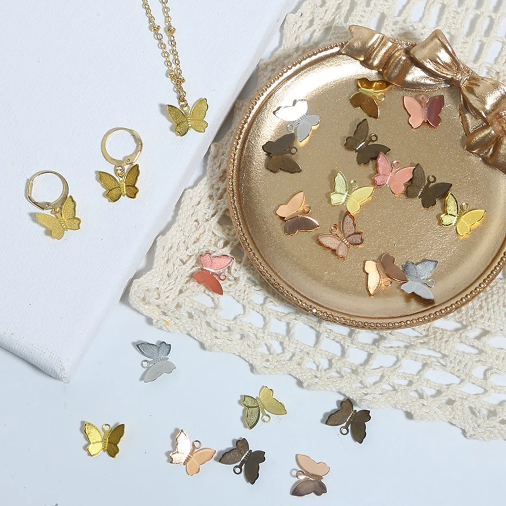 

100 Pcs Copper Flower Sheet Decoration Colorful Butterfly Miniature Charms for Jewelry Making Pendant
