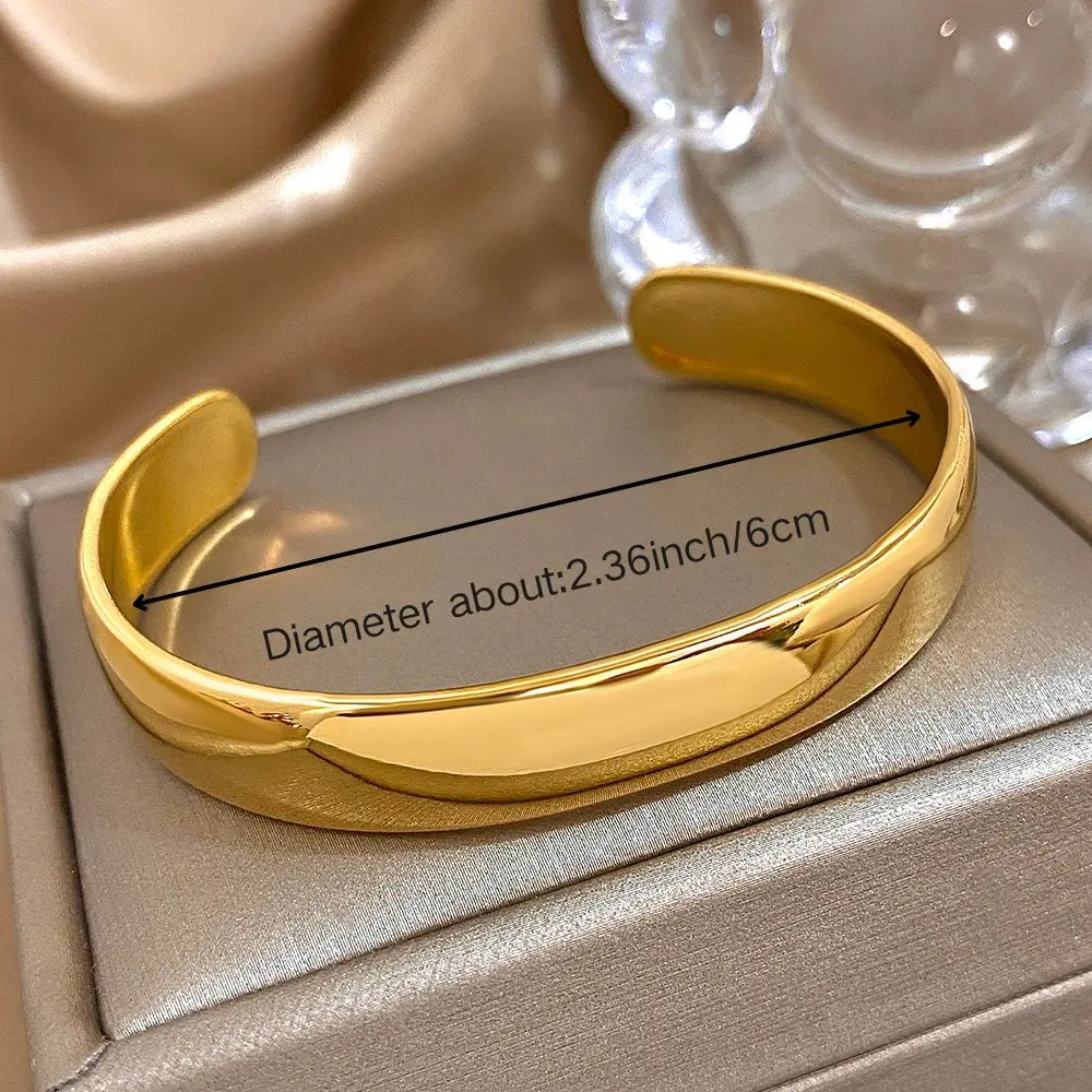 Minimalist Glossy Curved Open Bangle Stainless Steel Bracelets for Women Men Gold Color Cuff Waterproof Stackable Simple Jewelry