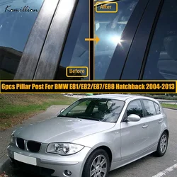 Porta do carro Pilar Posts Guarnição Capa Adesivos, Acessórios Exterior para BMW Série 1, E81, E82, E87, E88, Hatchback 2004-2013, 6 peças