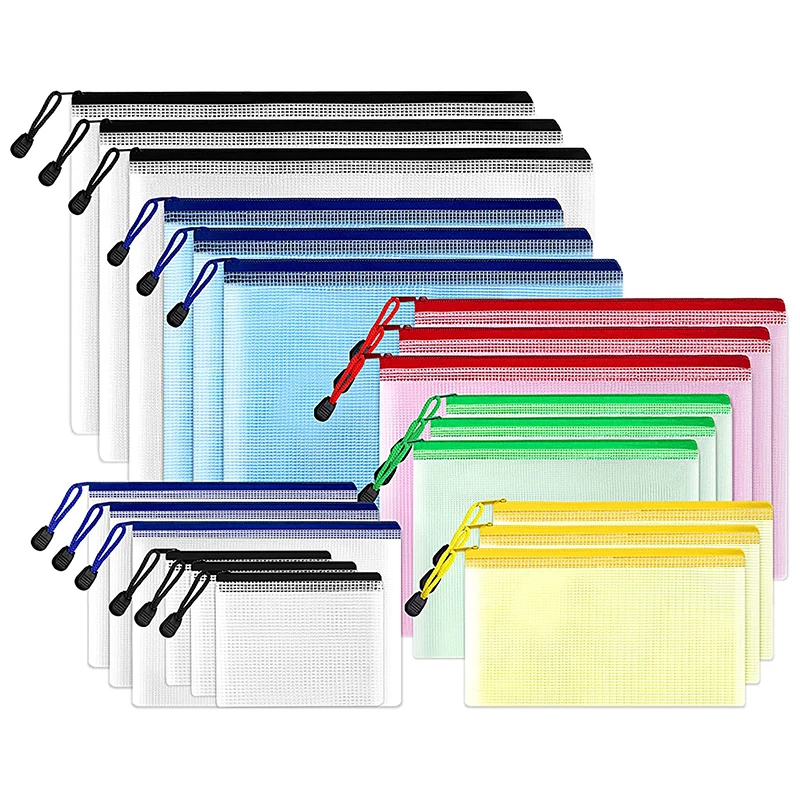 

A4 Grid Zipper File Bag Creative Student Stationery Waterproof Pencil Case Office Transparent Information Bag Bill Storage bag