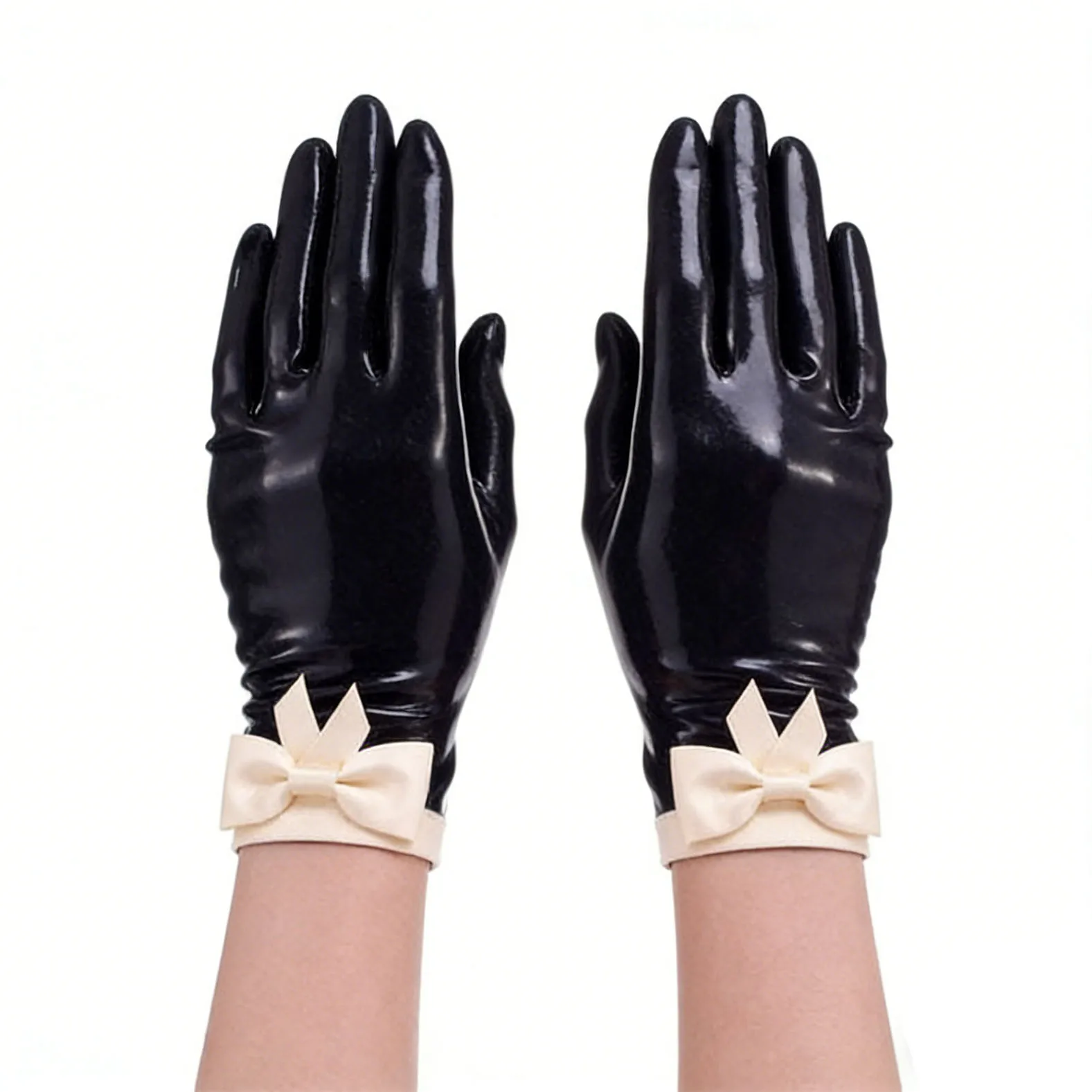 Rubber Latex  Shorts Gloves with Small Bowknot S-LA102