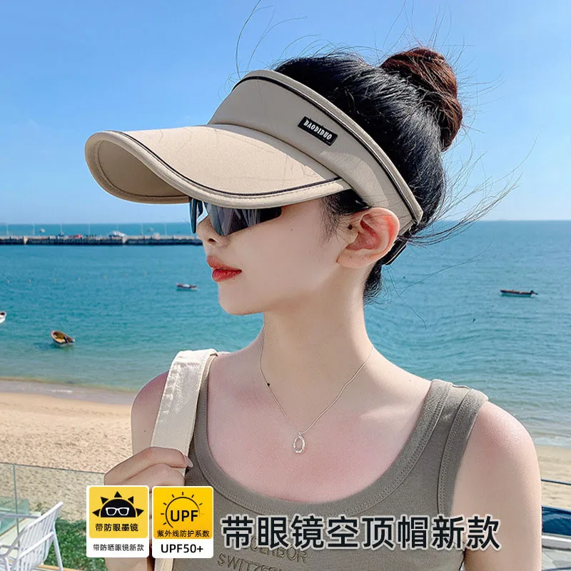 כובע קיץ לנשים 2025 המגן מפני קרני השמש עם משקפי שמש, כובע ספורט ריק לחוף הים ולחוץ