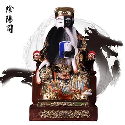 Yin and Yang Master Statue Painted Resin Decorated with Gold Taoism Division of Yin Yang Town God Temple of City God