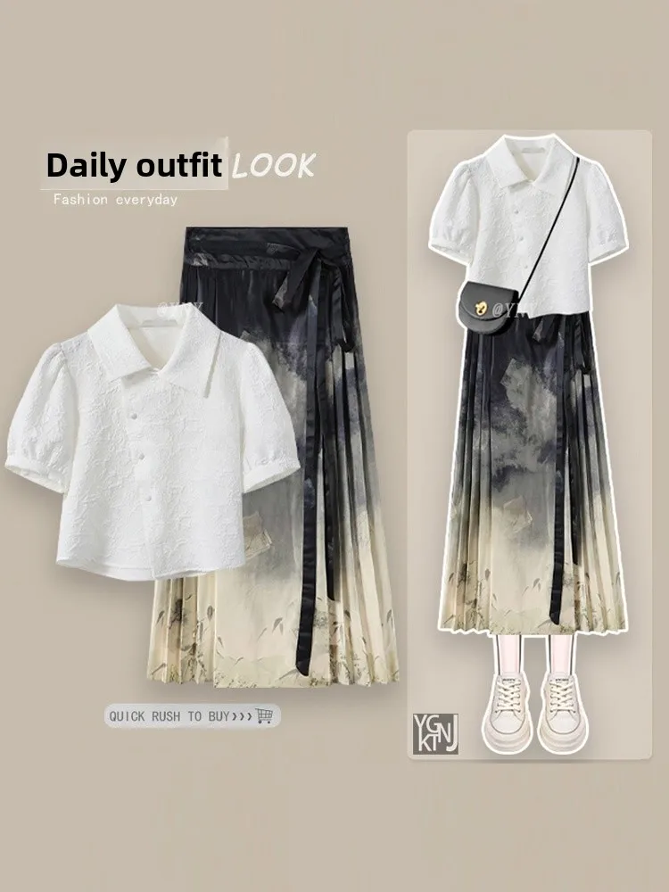 

New Chinese Sle White Versatile Top And Skirt Set Faionable Traditional National Trend Modified Hanfu Design Summer Outfit
