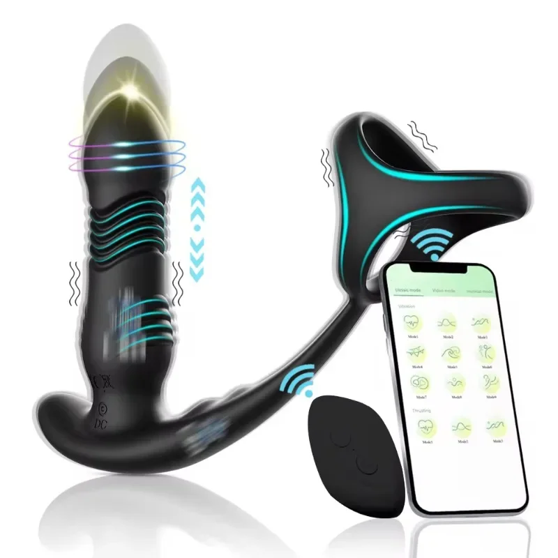 Male Thrusting Prostate Massager, Bluetooth App Vibrator, Telescopic Anal Plug, Wireless Remote Butt Plug, Sex Toy for Couples