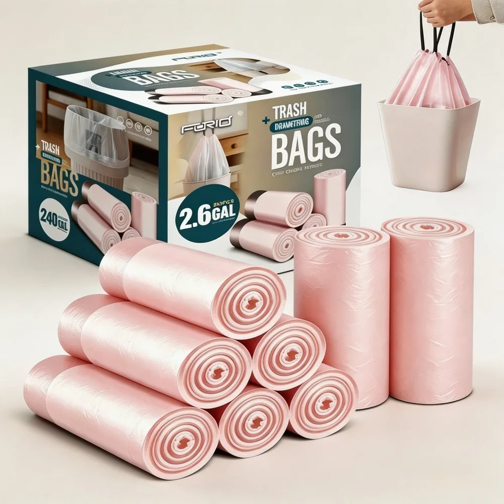 8 Rolls/400PCS Rose Scented Pink Drawstring Trash Bags 4-5 Gallon Leak-Resistant Small Garbage Bags for Bathroom Bedroom Office Kitchen Dorm Room & Apartment Essentials