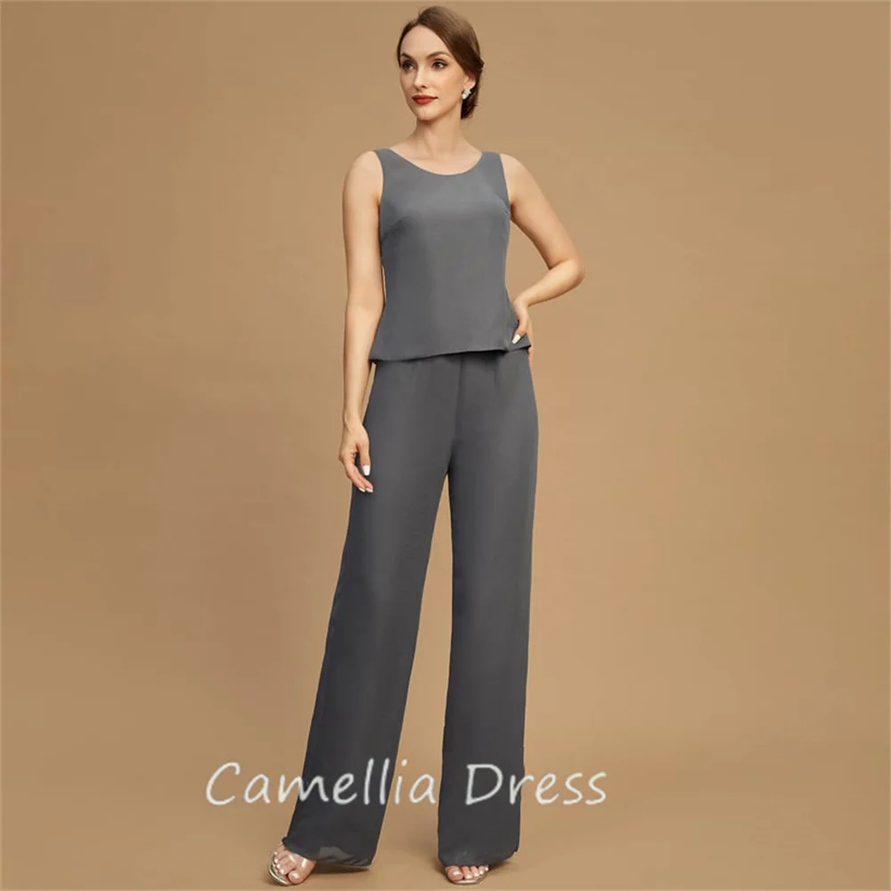 Nieuwe Ronde Hals Moeder Van De Bruid Jurk Jumpsuit Scheidt Vloer-Lengte Chiffon Jurken Formele Vestidos Mae Da Noiva Casamentos