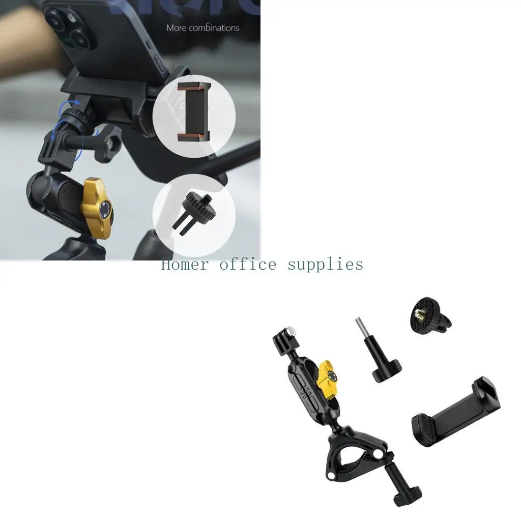 K43B Bike Bar Camera Mount with Camera Attachment Fitting, Articulating Adjustment, Textured Contact Surfaces, and Hand-Operated