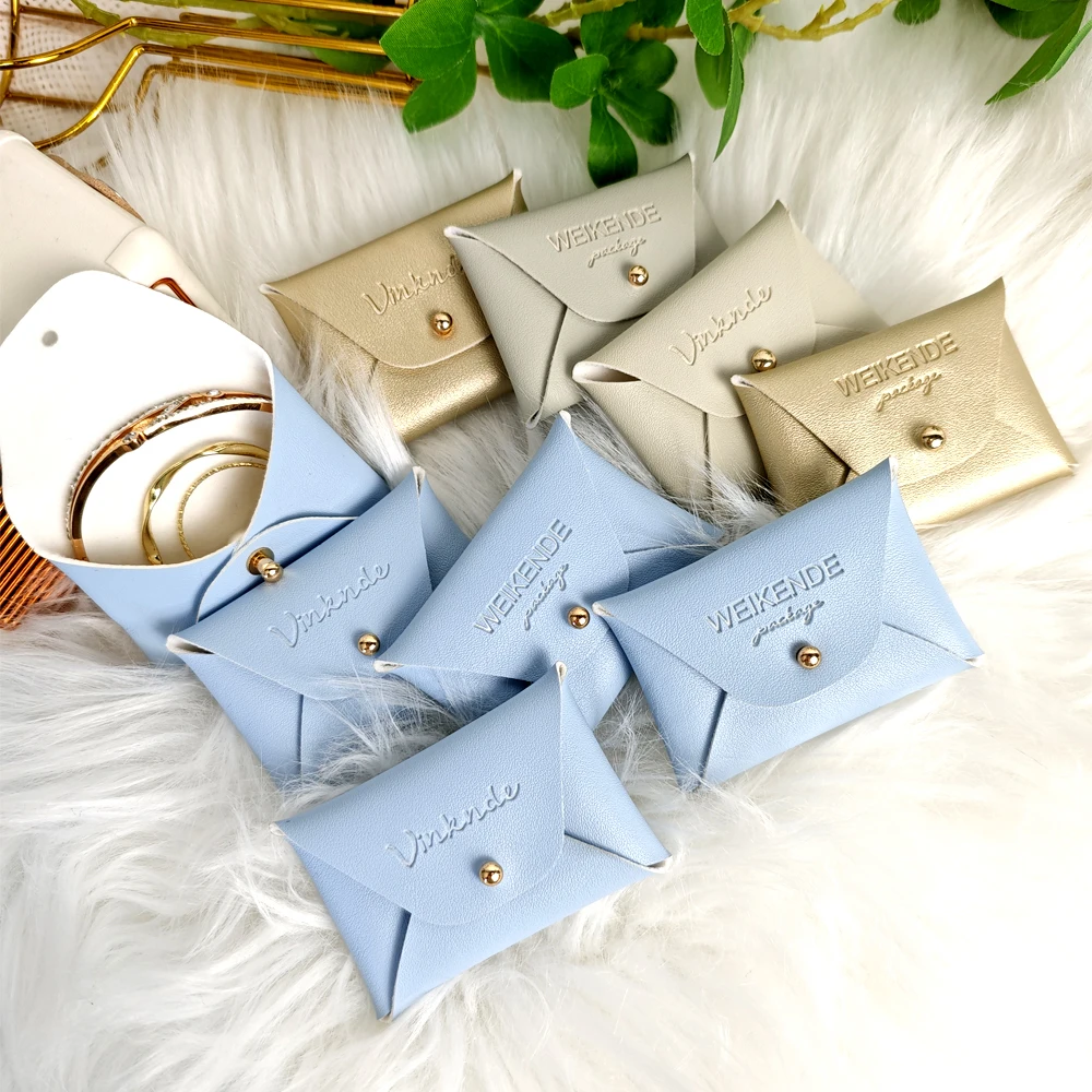 

50/100 PU Leather Case Coin Wallet Packaging Bags Custom Logo Keychain Jewelry Earring Bracelet Organizer Pouches Wedding Gift