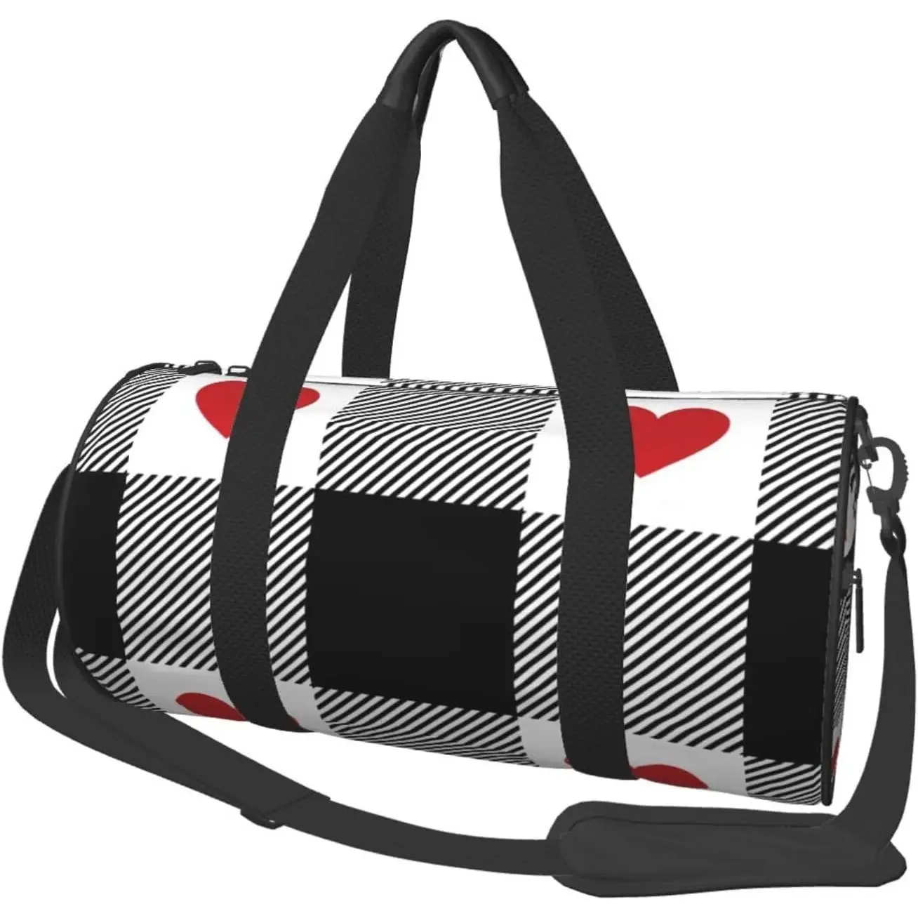 

Heart Black Buffalo Plaid Gingham for Duffle Bag Waterproof Large Duffle Bag Weekender Gym Sports Overnight Bag