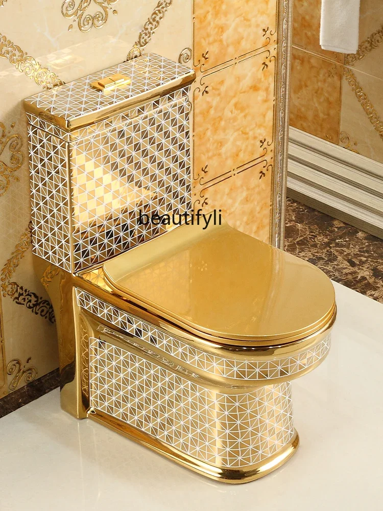 

Household Flush Golden Toilet Deodorant Toilet Square Color Ceramics Sanitary Wares