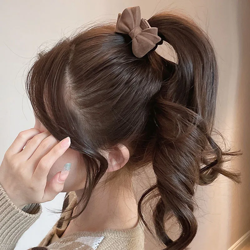 Koffie Kleur Hart Hangend Haar Touw Meisje Leuke Strik Haarbanden Elastische Rubberen Haarbanden Haaraccessoires Voor Vrouwen