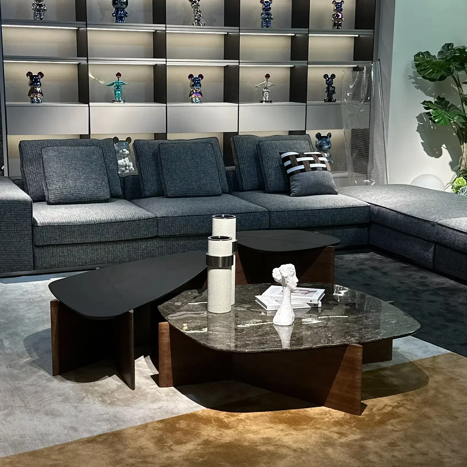 

3 pieces combination Low tea Tables Marble Top Dining Table Light Luxury Solid Wooden living room furniture center table