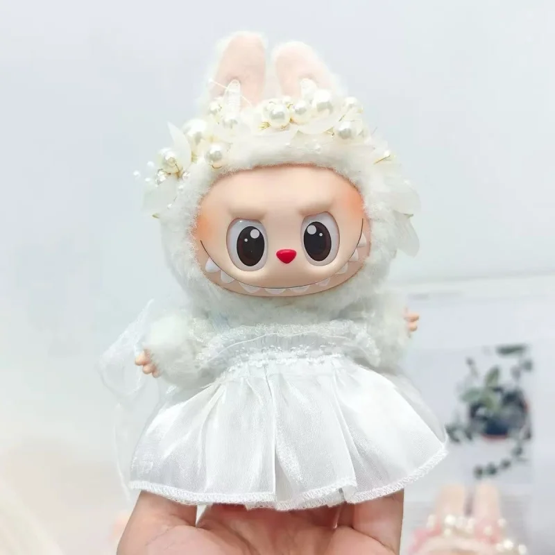 Mini Plush Doll's Clothes Bud Skirt with Pearl Hair Accessory Labubu I II Idol Dolls Korea Kpop Doll DIY Clothing Gifts