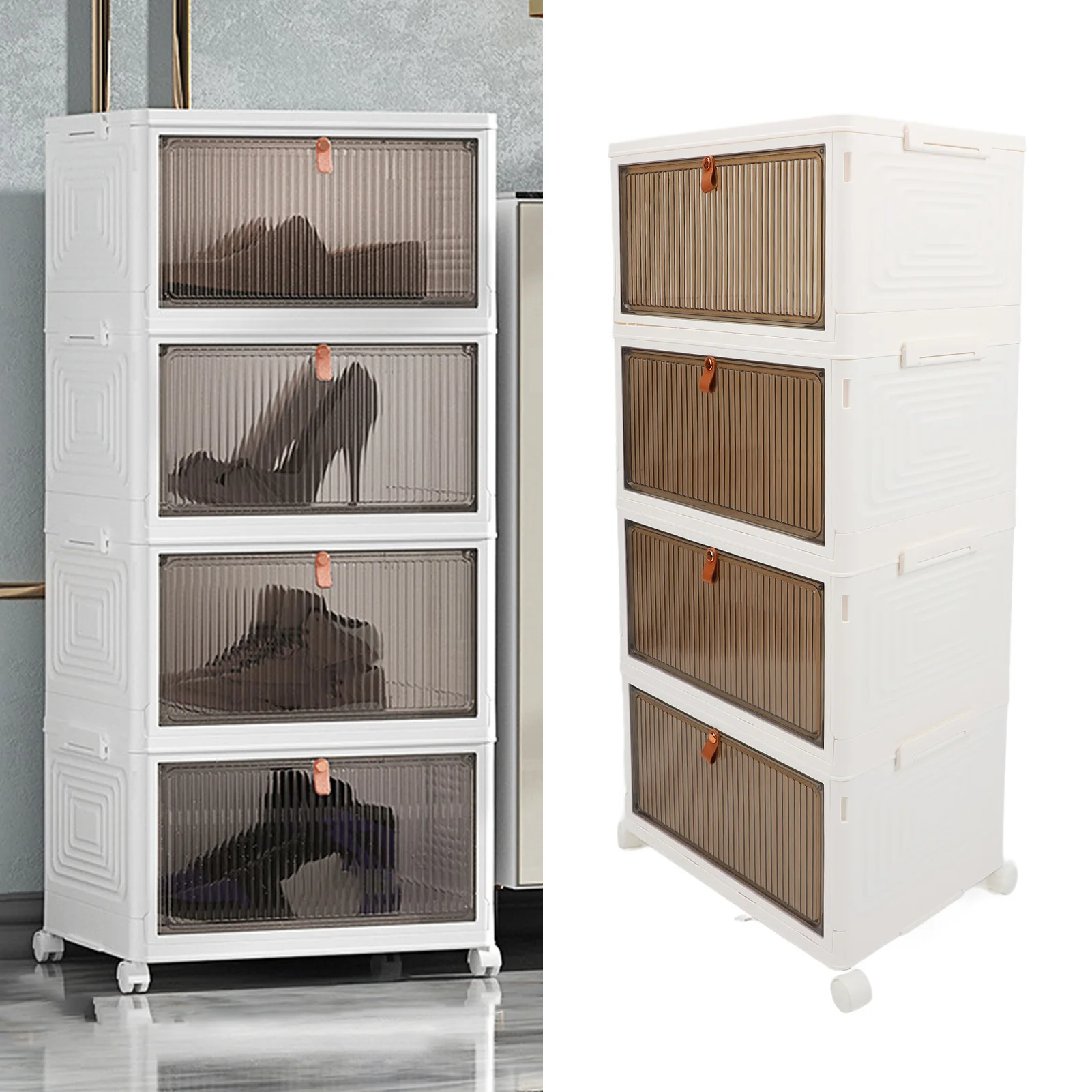 

Полка для обуви Складная коробка для хранения обуви 4-слойная прозрачная складная полка для обуви большой емкости с колесиками