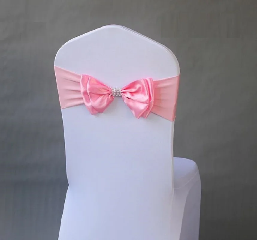 Wedding Spandex Chair Sash Satin Bow Tie Band Ready Made For Use Hotel Birthday Party Show Decoration