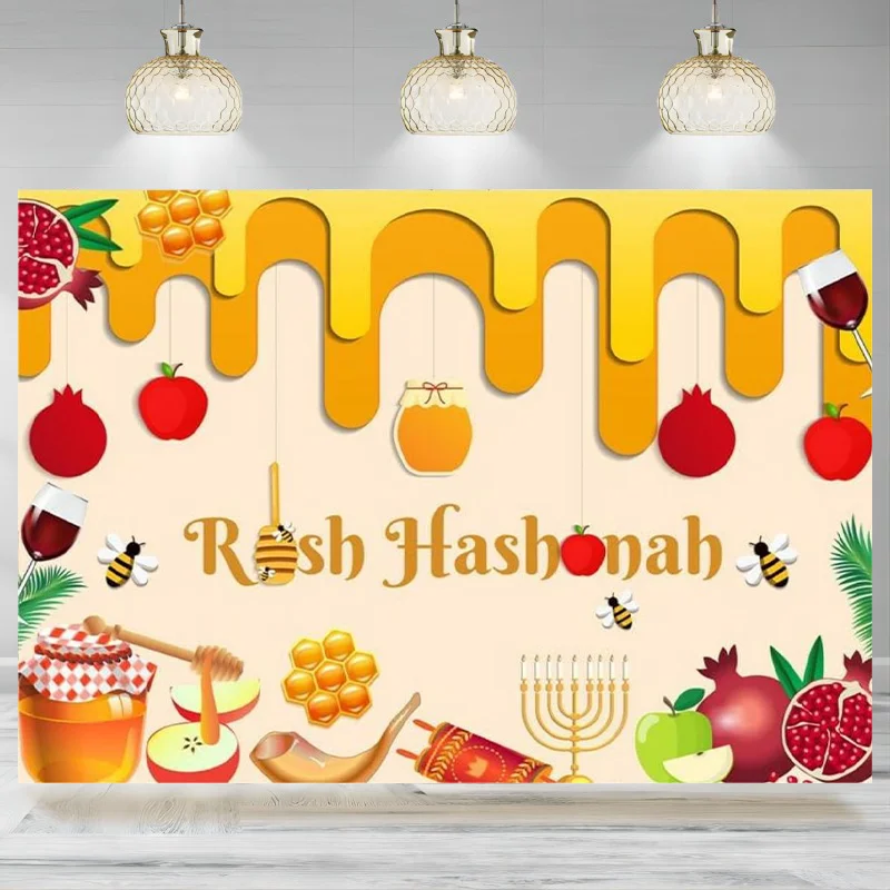 Happy Rosh Hashanah Backdrop Jewish New Year Party Decoration Shana Tova Banner Blue Jewish Photography Background Home Party