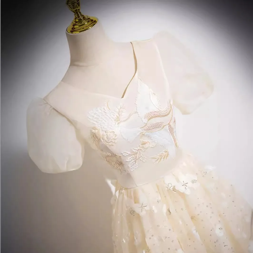 Champagne evening dress 2025 new style banquet temperament light luxury high-end host vocal art exam performance costume