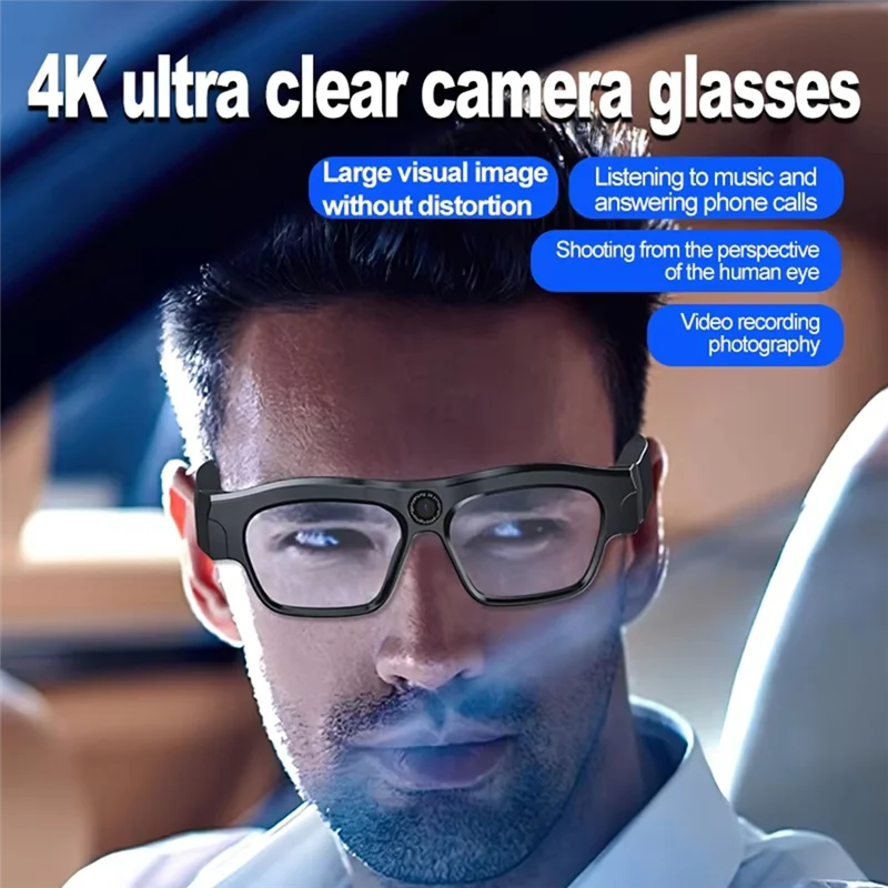 

B92B-Wireless Music Call Bluetooth HD Video Glasses 4K Camera Driving Record Cycling Mini Smart Glasses Camera