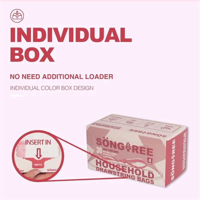 

100 Pack Drawstring Trash Bags Thickened Leak Proof Strong Bearing 12 20L Trash Cans Kitchen Bathroom Home Office Use