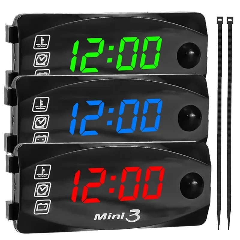 3 in 1 Motorcycle Voltmeter Electronic Clock LED IP67 Waterproof Dustproof Thermometer Digital Display Electronic Watch