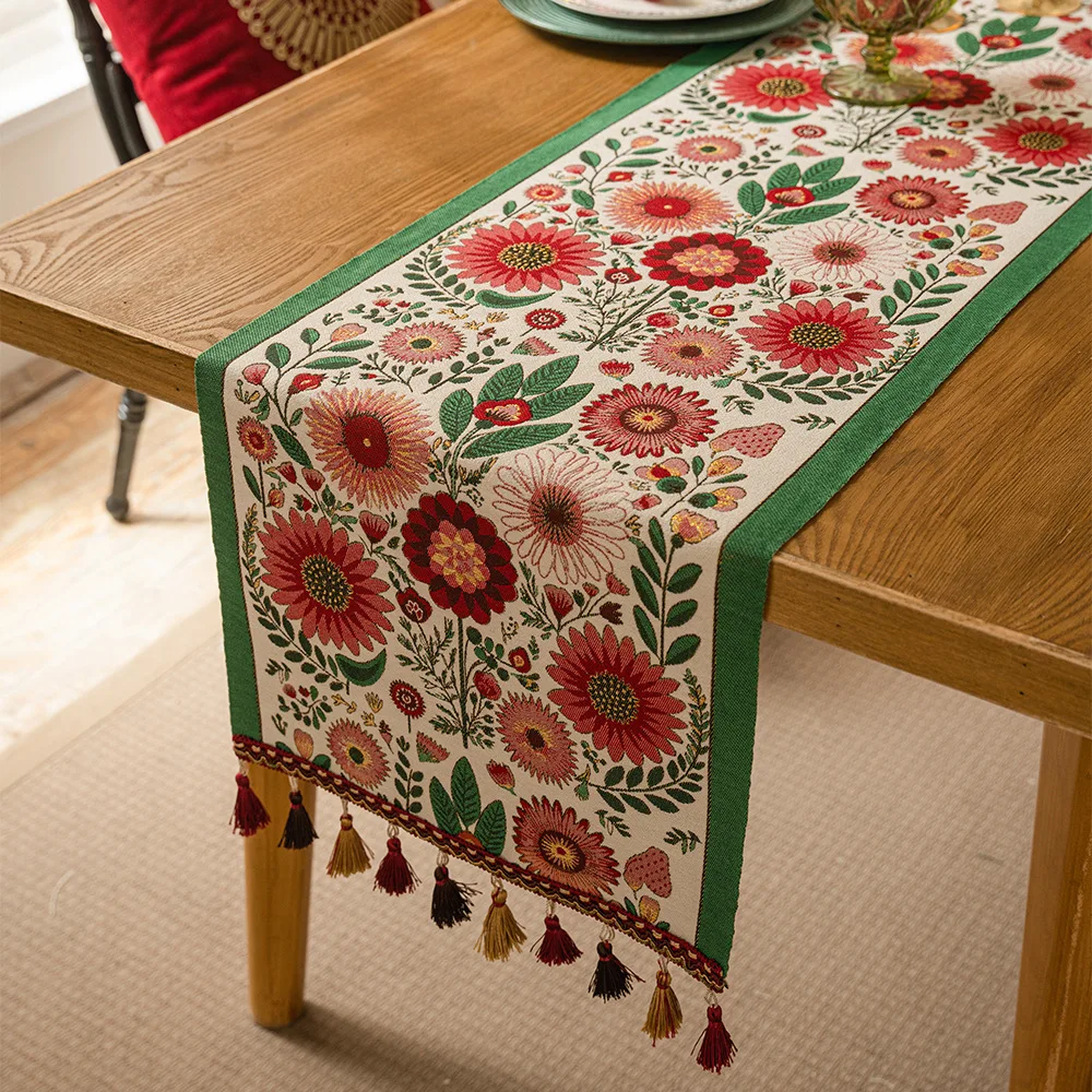 New Retro Flower Table Flag Oil Painting Style Sideboard Cloth Fabric American Coffee Table TV Cabinet Long Table Cloth Cloth