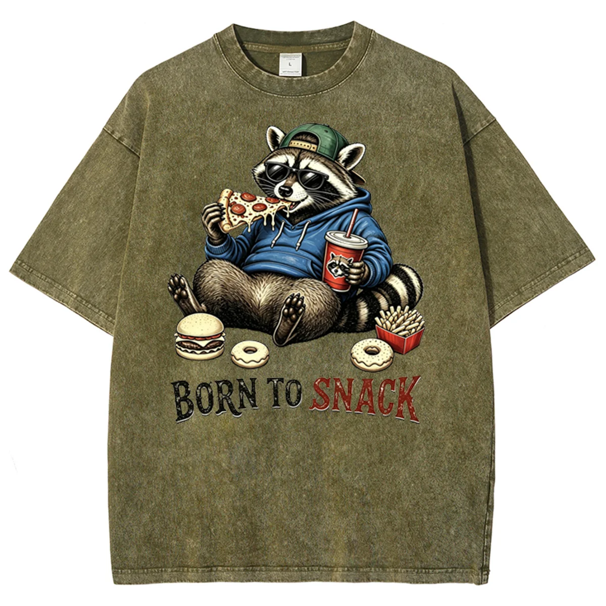 Born To Snack Raccoon Eating Fast Food Graphic T‑Shirt Crew Neck Short Sleeve Casual Cotton Top For Men Women Funny Animal Tees