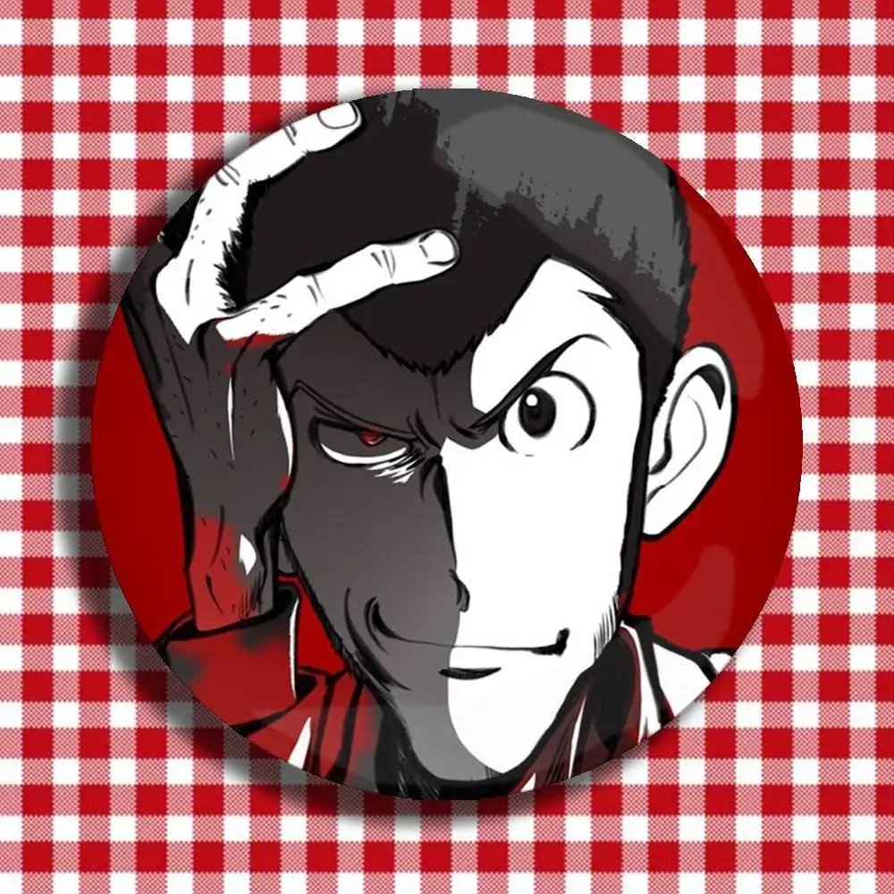 Classic Anime L-Lupin The Third Badge Stage Brooches on Backpack Clothes Handmade Round Enamel Pins for Jewelry Gift