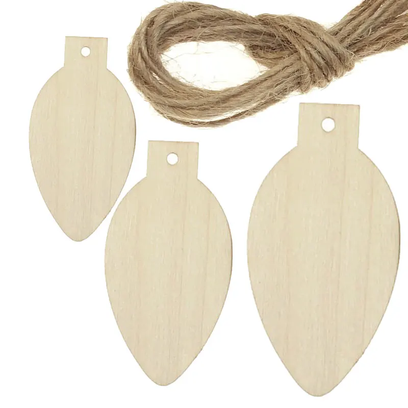 

40/50/70MM Wooden Christmas Decor Unfinished Light Bulb Wood Slices Diy Hanging Ornaments for Holiday Home Decor Xmas Craft